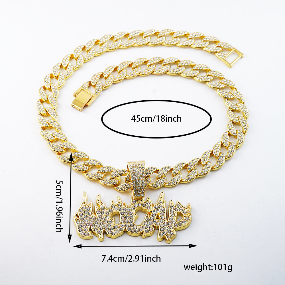 Iced Out Cuban Link Rhinestone Pendant Chain Bling Necklace Hip Hop Jewelry