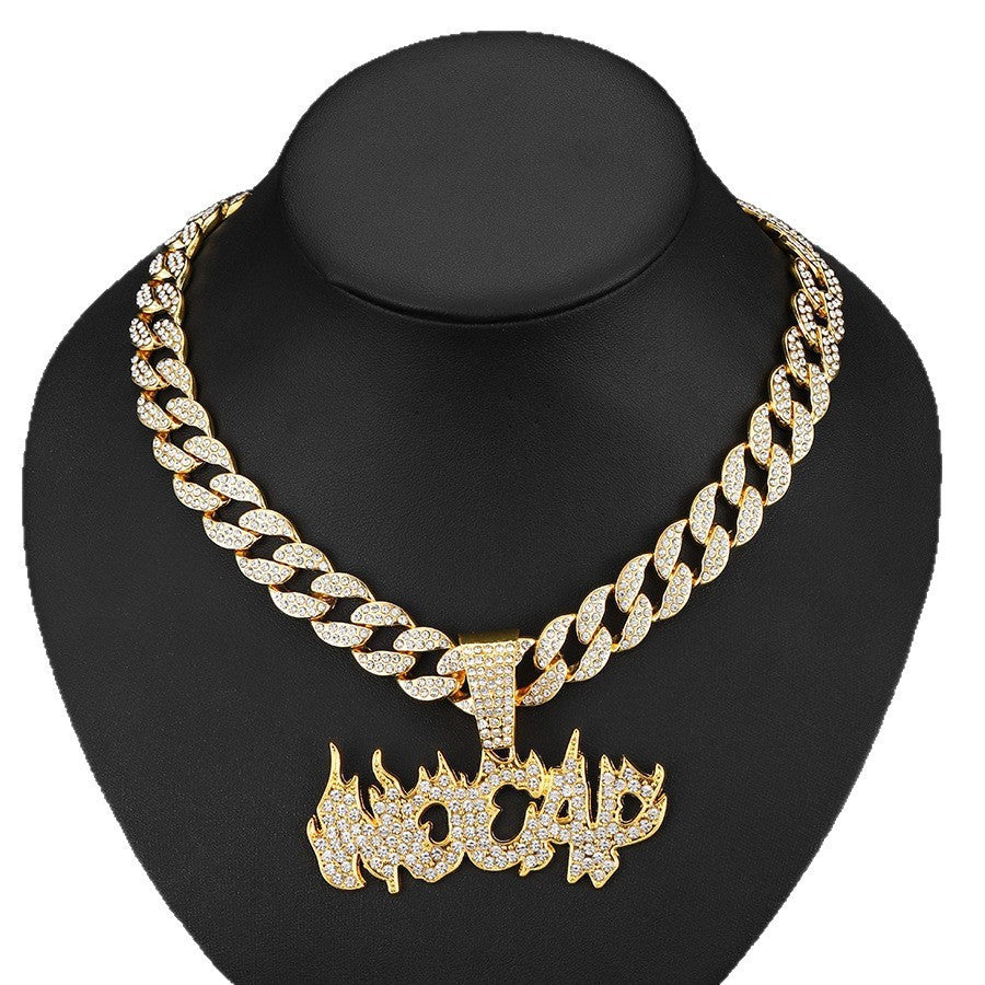 Iced Out Cuban Link Rhinestone Pendant Chain Bling Necklace Hip Hop Jewelry