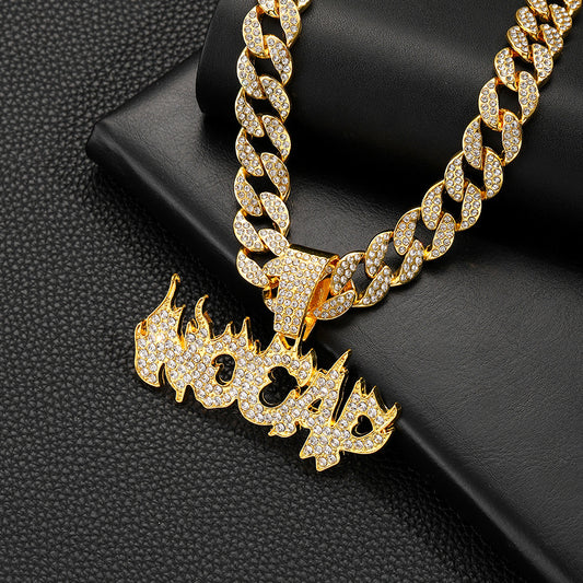 Iced Out Cuban Link Rhinestone Pendant Chain Bling Necklace Hip Hop Jewelry